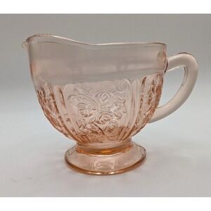 FEDERAL GLASS Sharon Pink Depression Glass Creamer Footed Cabbage Rose READ